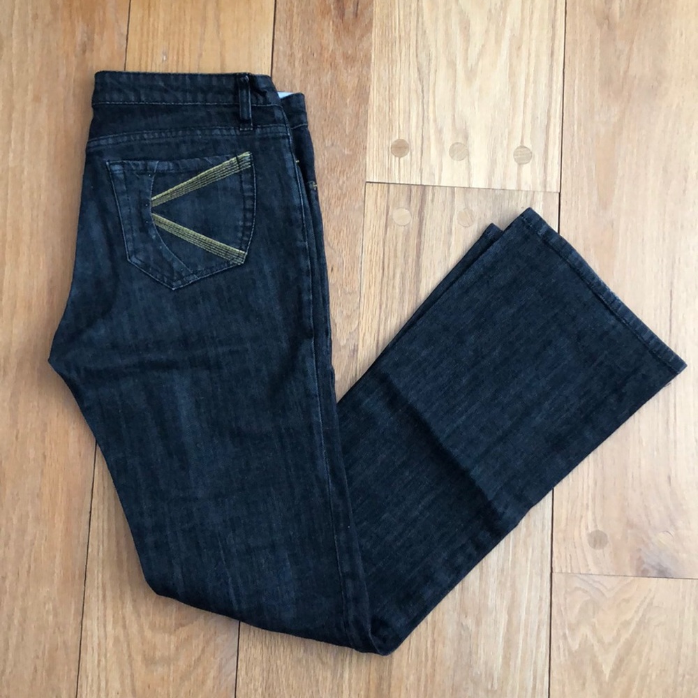 Heidi Klum Jordache Dark Indigo Boot Cut Jeans with Yellow Pocket Stitch